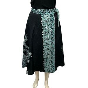 Talbots true wrap midi length silk blue floral skirt size 4 Petite